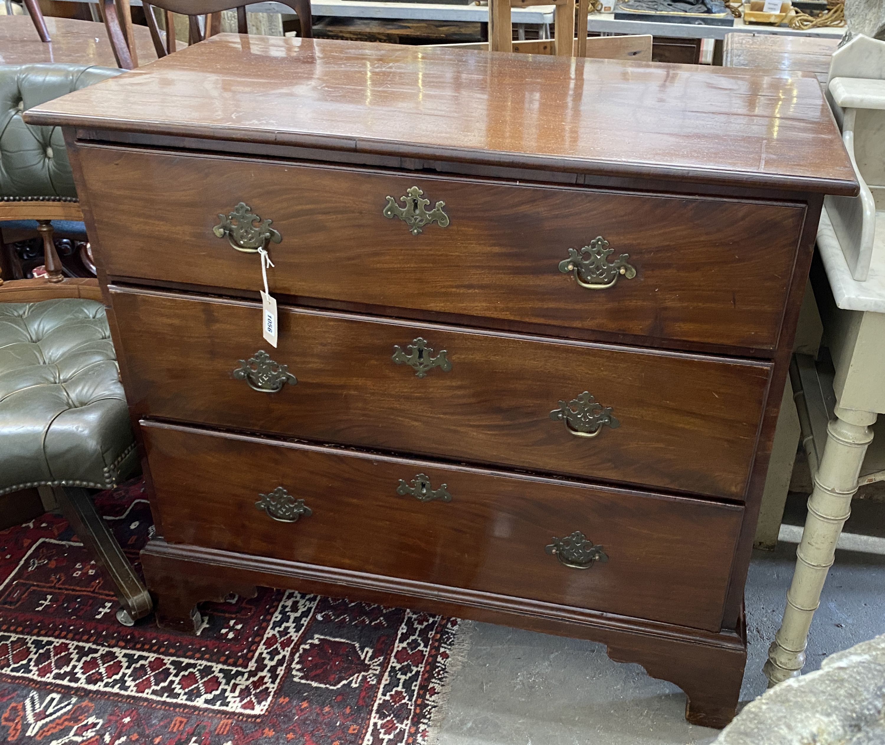 A George III mahogany three drawer chest, width 98cm, depth 51cm, height 88cm